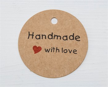 Бирка из мелованного картона, «Handmade with love», круглая, d=4,5 см, крафт У1206133 - фото 10635