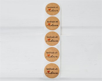 Наклейки «hand made with love», круглые, d=2,5 см, крафт, 5 шт. У1201092 - фото 11880