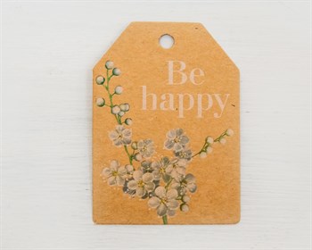 Бирка картонная, «Be happy», 7х5 см, крафт У1202022 - фото 12033