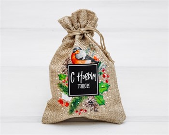 Мешочек подарочный из холщи с термонаклейкой «Снегирь»,12х17,5 см, цвет натуральный, 1 шт. У1601026 - фото 13085