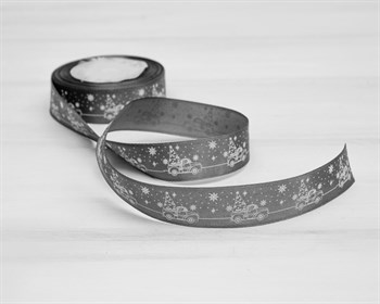 Лента атласная, 24 мм, Машина с ёлкой, тёмно-серая, 22 м У0510057-Б - фото 13182