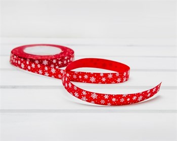 Лента репсовая, 15 мм, Снежинки, красная, 22 м У0514001-Б - фото 13216