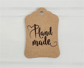 Бирка картонная, HAND MADE, 8х5 см, крафт У1202008 - фото 8390