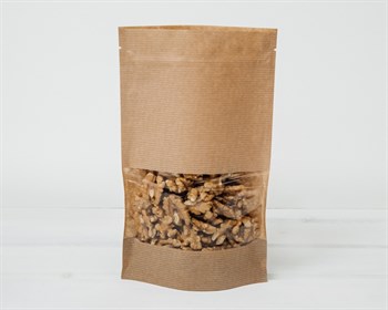 Пакет Дой-пак с zip-lock и окошком, 22,5х13,5х4 см, окно 7 см, коричневый У0703005 - фото 8509