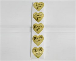 Наклейки «Thank you», сердце, 2,5 см, золото, 5 шт. У1201050