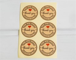 Наклейки «Thank you», круглые, d=3,8 см, лист 6 шт. У1201044