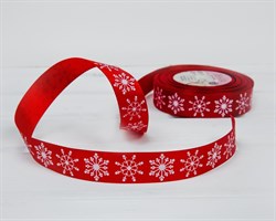Лента репсовая, 25 мм, Снежинки, красная, 22 м У0509012-Б