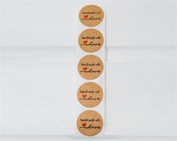 Наклейки «hand made with love», круглые, d=2,5 см, крафт, 5 шт. У1201092