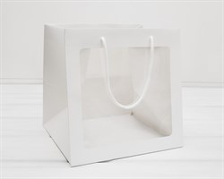 Пакет подарочный с широким дном, 28х28х26 см, с окошком и ручками, белый У0702015