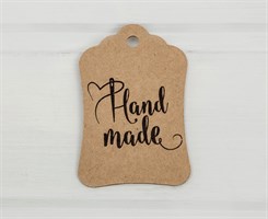 Бирка картонная, HAND MADE, 8х5 см, крафт У1202008