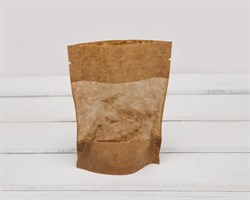 Пакет Дой-пак с zip-lock и окошком, 18х10х3 см, окно 7 см, коричневый У0703029